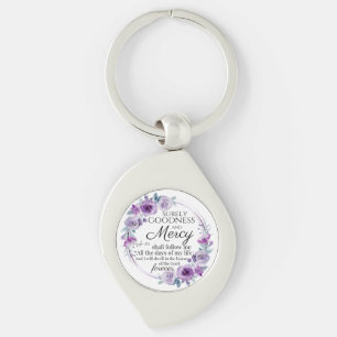 Psalm 23:6 Inspirational Bible Verse Purple Floral Keychain