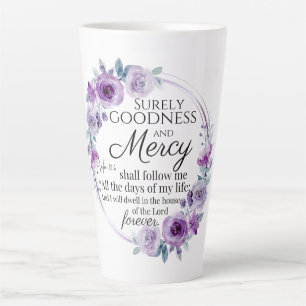 Psalm 23:6 Inspirational Bible Verse Purple Floral Latte Mug