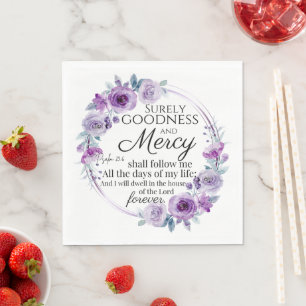 Psalm 23:6 Inspirational Bible Verse Purple Floral Napkin