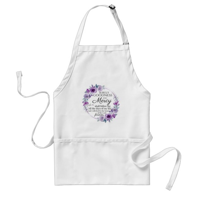 Psalm 23:6 Inspirational Bible Verse Purple Floral Standard Apron (Front)