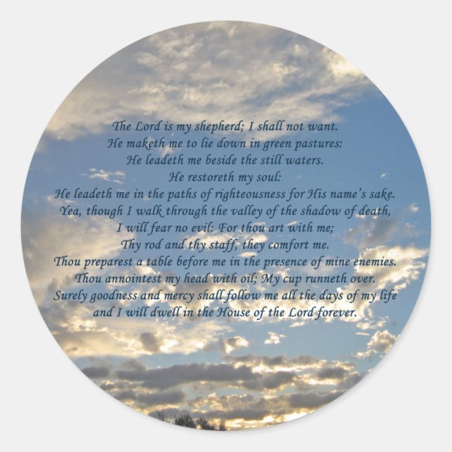 Psalm 23 Beautiful Bible Verse Christian Blue Classic Round Sticker (Front)