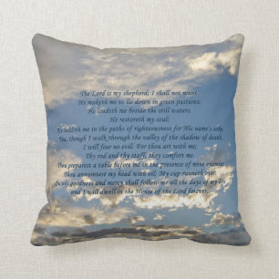 Psalm 23 Beautiful Bible Verse Christian Blue Throw Pillow