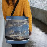 Psalm 23 Beautiful Bible Verse Christian Tote Bag<br><div class="desc">Psalm 23 is my favorite verse from the bible. The beautiful 23rd psalm reads: The Lord is my shepherd. I shall not want. He maketh me to lie down in green pastures. He leadeth me beside the still waters. He restoreth my soul. This lovely Christian gift is written in front...</div>