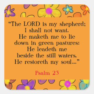 Psalm 23 Bible Prayer Flower Yellow Square Sticker