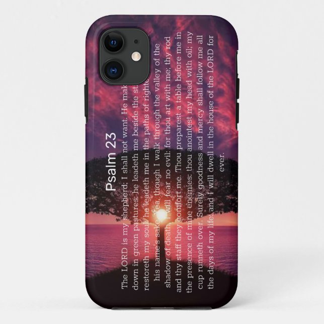 Psalm 23 Bible Quote Sunset Ocean Case-Mate iPhone Case (Back)
