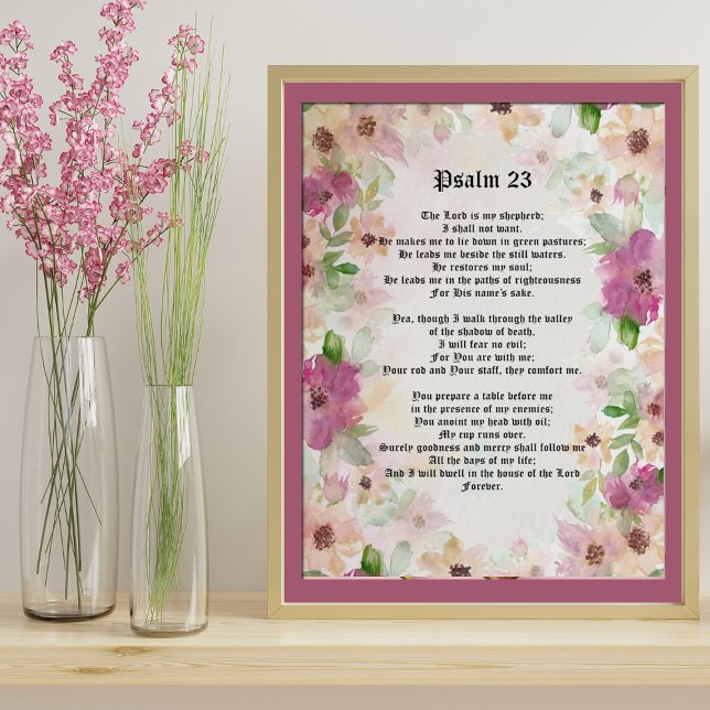 Psalm 23 Bible Scripture Text Watercolor Flowers Poster (Creator Uploaded)
