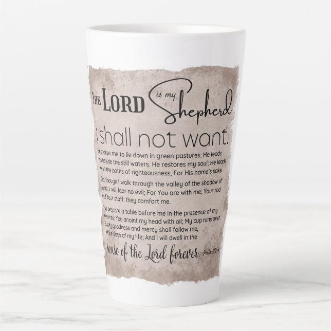 Psalm 23 Bible Scripture Vintage Paper Latte Mug (Front)