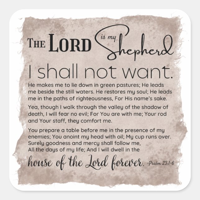 Psalm 23 Bible Scripture Vintage Paper Square Sticker (Front)