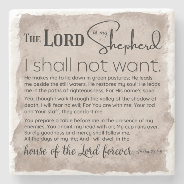 Psalm 23 Bible Scripture Vintage Paper Stone Coaster (Front)