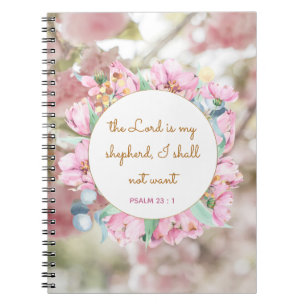 Psalm 23 Bible Verse Pink Floral Religious Girl Notebook