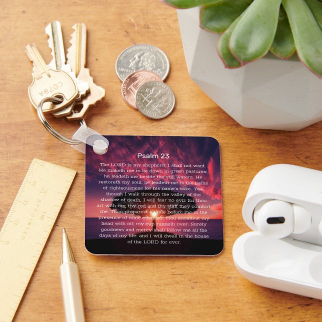 Psalm 23 Bible Verse Sunset Tree Keychain (Desk)