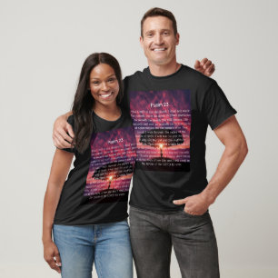 Psalm 23 Bible Verse with Pink Sunset Tree T-Shirt