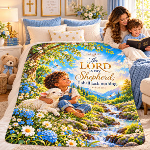 Psalm 23 Boy and Lamb Christian Scripture Sherpa Blanket