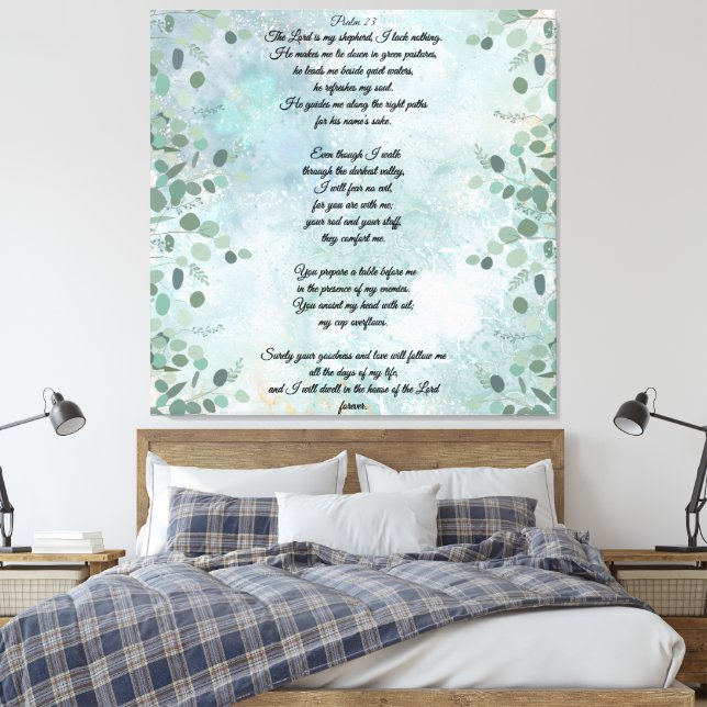 Psalm 23 Celestial Blue Abstract  Canvas Print (Insitu(Bedroom))