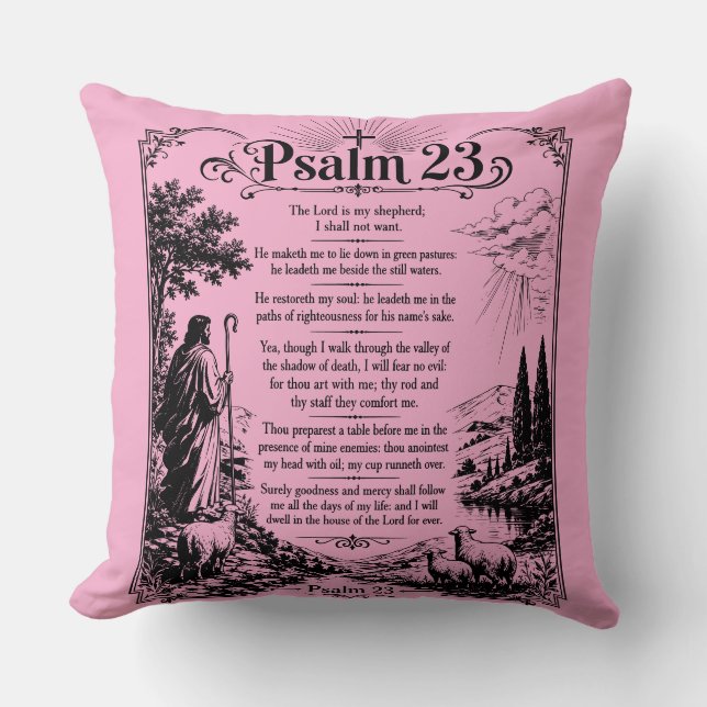 Psalm 23 Christian Scripture Throw Pillow (Front)