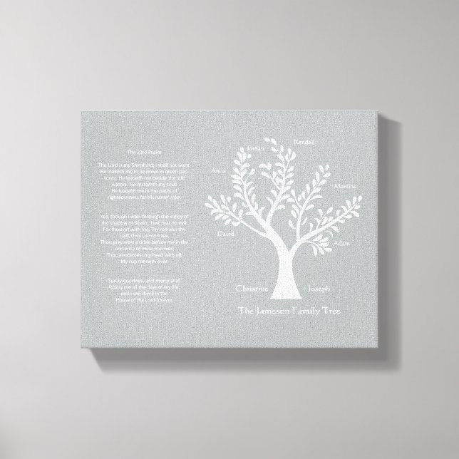 Psalm 23 Family Tree in Warm Grey Canvas Print (Front)