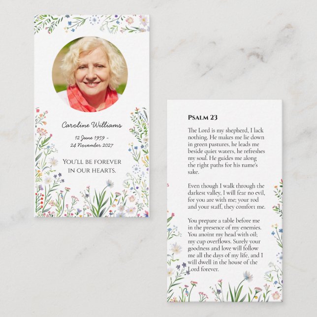 Psalm 23 Floral Funeral Prayer Card (Front/Back)