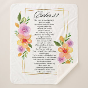 Psalm 23 Floral Geometric Frame Sherpa Blanket