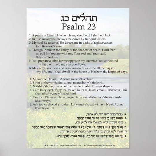 Psalm 23 In English Hebrew And Transliteration Poster Zazzle Ca