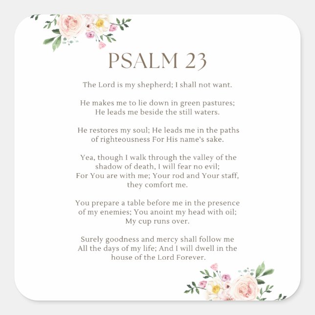Psalm 23 NKJV The Lord is My Shepherd Square Sticker (Front)