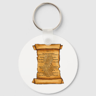 Psalm 23 on Old Scroll: Pastel Art: Scripture Keychain