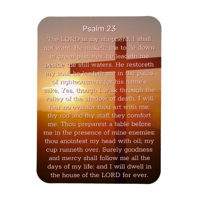 Psalm 23 Orange Cross Sunset Magnet (Vertical)