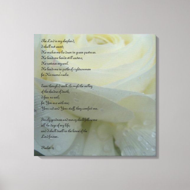 Psalm 23 Printed on a White Flower Canvas Print (Front)