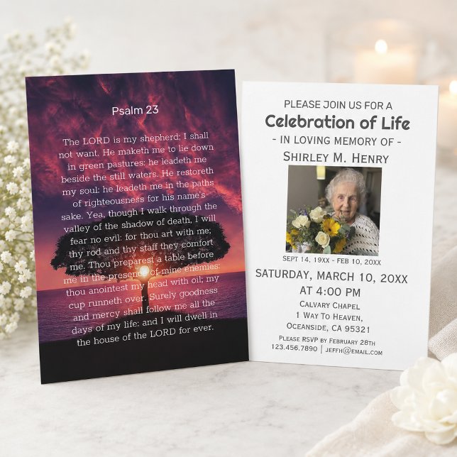 Psalm 23 Sunset Celebration of Life Funeral  Invitation (Creator Uploaded)