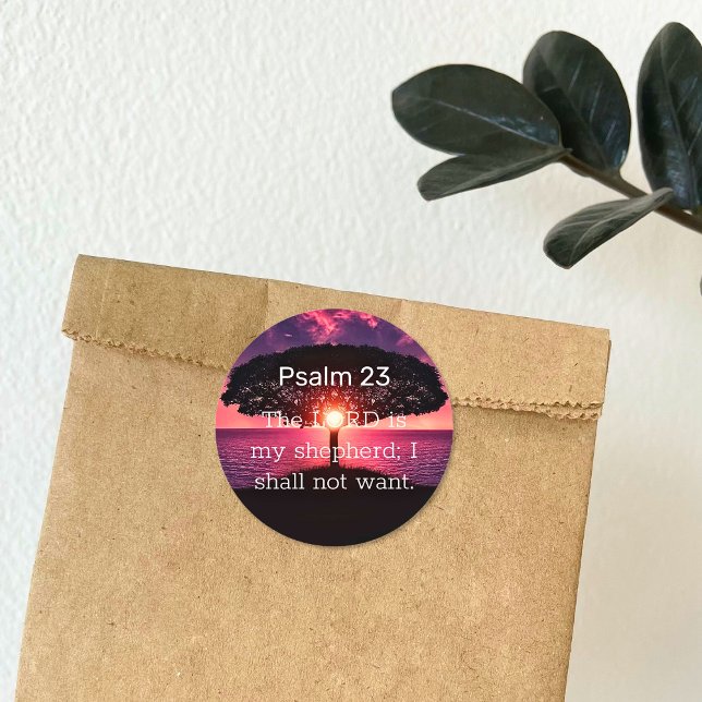 Psalm 23 Sunset Tree Classic Round Sticker (Creator Uploaded)