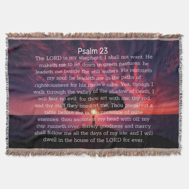 Psalm 23 Sunset Tree Throw Blanket (Front)