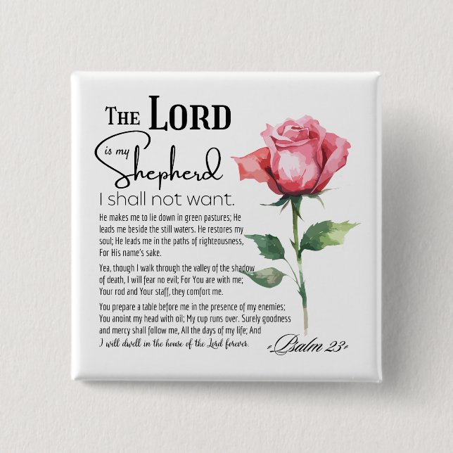 Psalm 23 The Lord is my Shepherd Flower 2 Inch Square Button (Front)