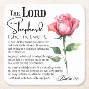 Psalm 23 The Lord is my Shepherd Flower Square Paper Coaster