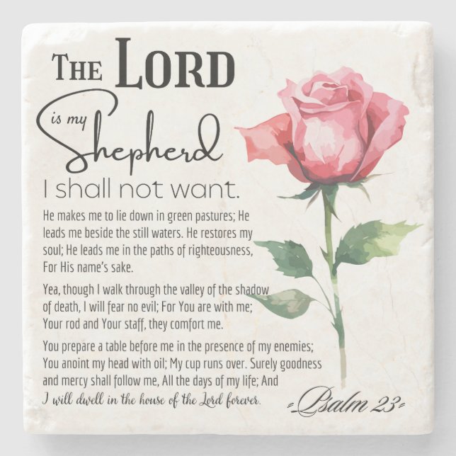 Psalm 23 The Lord is my Shepherd Flower Stone Coaster (Front)
