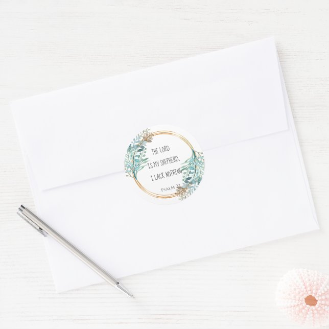Psalm 23 The LORD is my shepherd, Scripture Classic Round Sticker (Envelope)