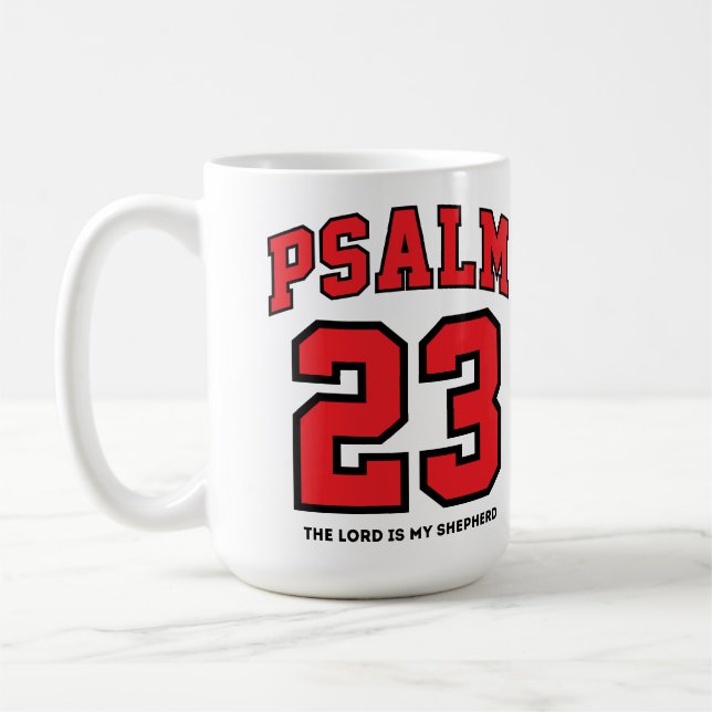 Psalm 23 Varsity Sports Red Black Christian  Coffee Mug (Left)
