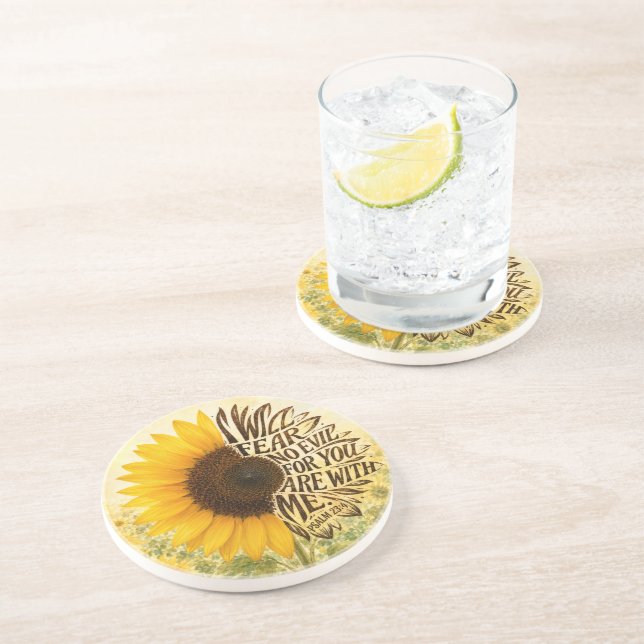 Psalm 23 Verse 4 in Sunflower Coaster (Side)