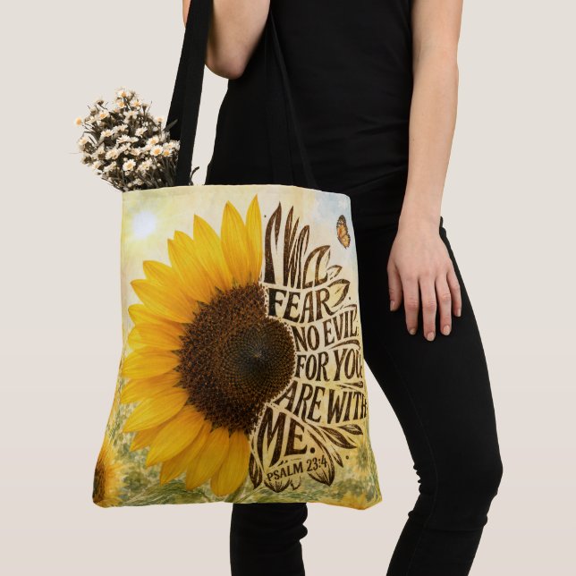Psalm 23 Verse 4 in Sunflower Tote Bag (Close Up)