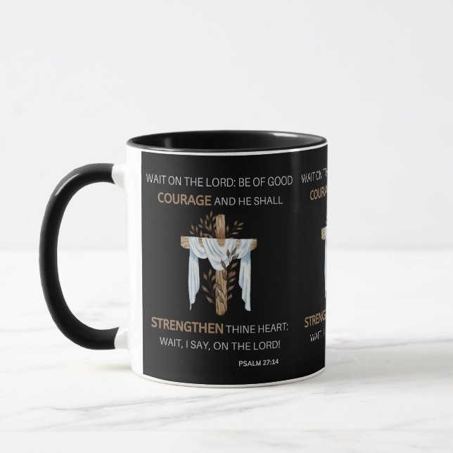 Psalm 27:14 KJV Bible Verse Two-Tone Mug (Left)