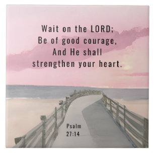 Psalm 27:14 Wait on the Lord Bible Verse Ocean Tile