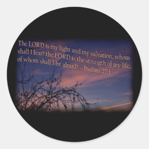 Psalm 27:1 at Dawn Black Border Classic Round Sticker