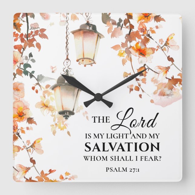 Psalm 27:1 The Lord is my Light & Salvation Bible Square Wall Clock (Front)