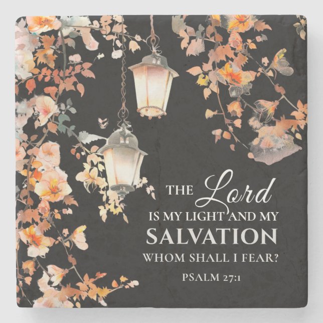 Psalm 27:1 The Lord is my Light & Salvation Bible Stone Coaster (Front)