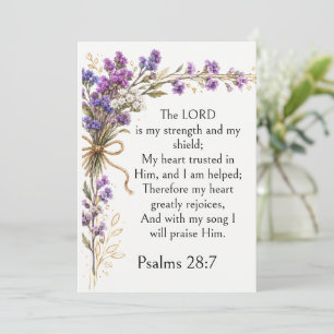 Psalm 28:7 Bible Verse, Purple Lavender Floral Art Invitation