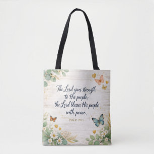 Psalm 29:11 - Strength Bible Verse - Watercolor Tote Bag