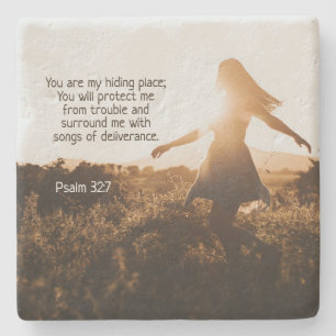 Psalm 32:7 You are my hiding place Bible Verse Stone Coaster