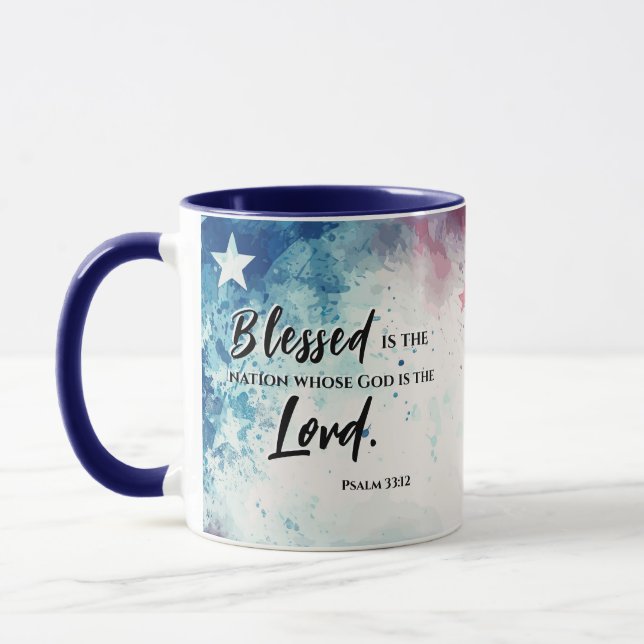Psalm 33:12 Blessed is the Nation Bible Verse Mug (Left)