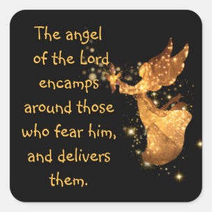 Psalm 34:7 Angel of the Lord Encamps Around Square Sticker