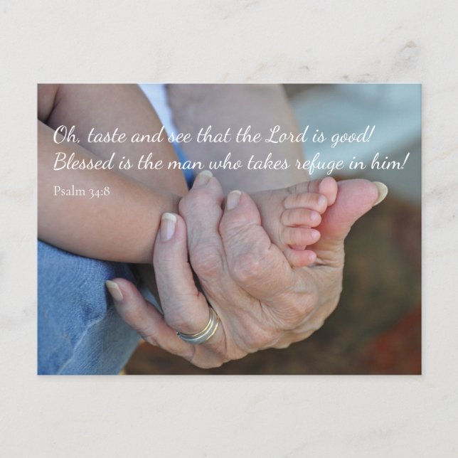 Psalm 34:8 Baby on Grandma's Lap Postcard (Front)