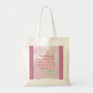Psalm 37:4 Delight text and floral design tote bag