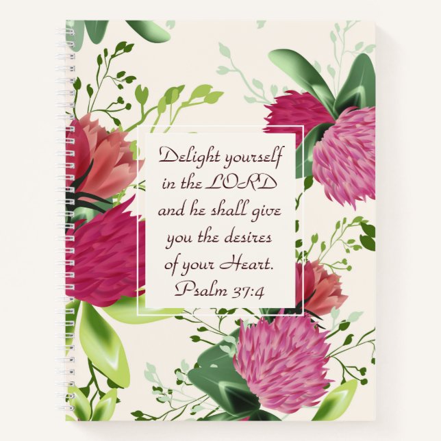 Psalm 37:4 Delight yourself in the Lord Clover Notebook (Front)
